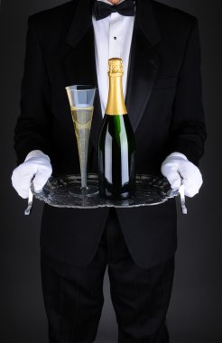 Waiter with Champagne on Tray clipart
