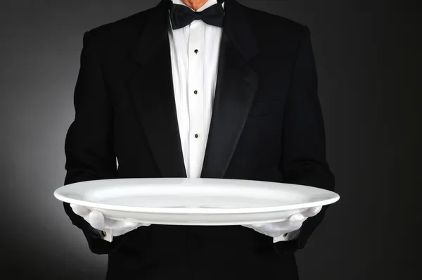 Waiter with Large White Tray — Stock Photo, Image