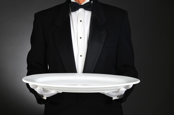 Waiter with Large White Tray