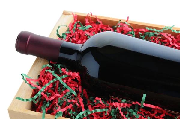 Garrafa de vinho embalada para o Natal — Fotografia de Stock