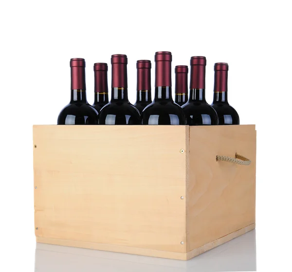 Botellas de vino Cabernet en caja de madera — Foto de Stock