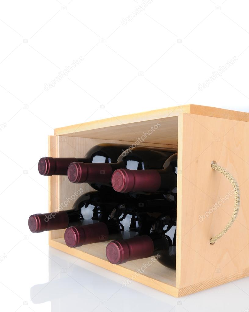 Wine Bottles in Wood Crate on Side