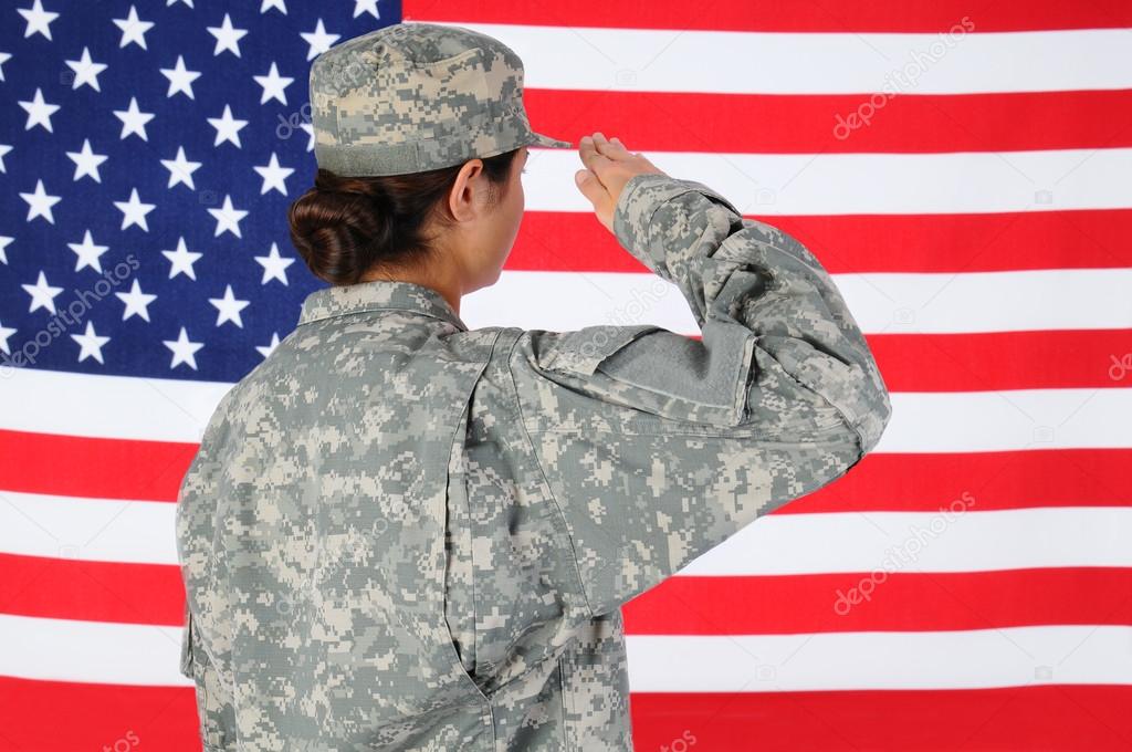 Download Female Soldier Saluting Flag — Stock Photo © scukrov #19280409