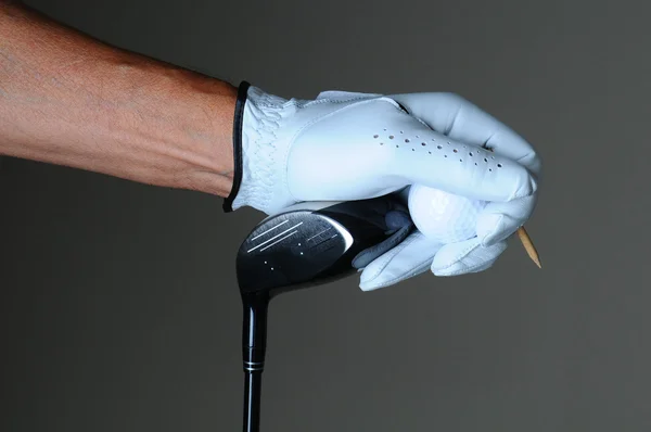 Closeup Golfer Hand Club Ball — Stock Photo, Image