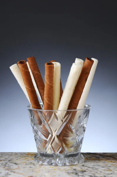 Glass of Wafer Stick Cookies — Stock Photo, Image