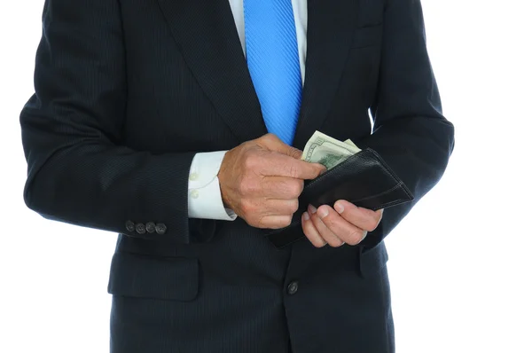 Affärsman med kontanter från plånbok — Stockfoto