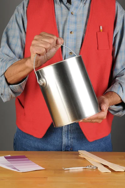 Worker Holding Paint Can — Stock Photo, Image