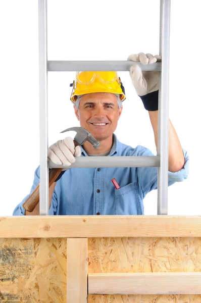 Carpenter With Ladder and Hammer Stock Image