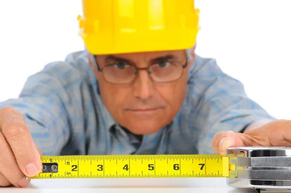 Construction Worker with Tape Measure — Stock Photo, Image