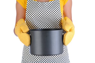 Housewife Holding Large Pot clipart
