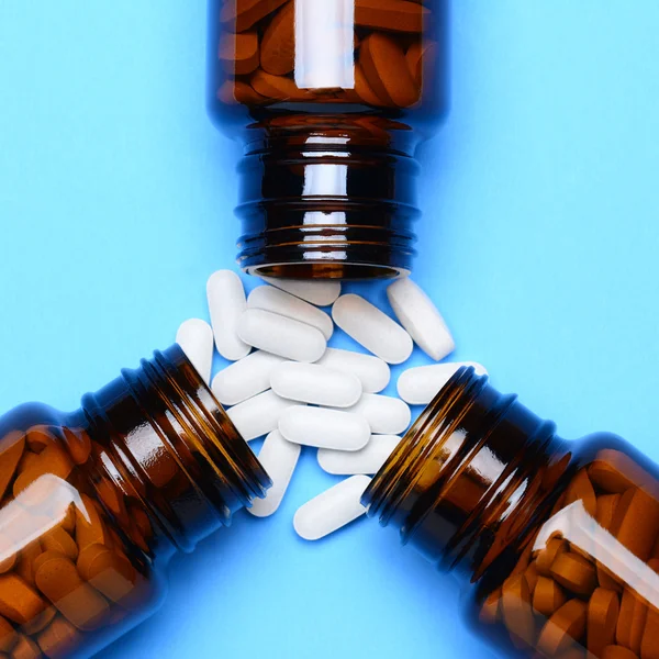Three Glass Prescription Bottles Closeup — Stock Photo, Image