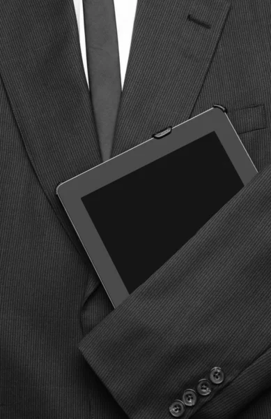 Kostym med tablet PC — Stockfoto