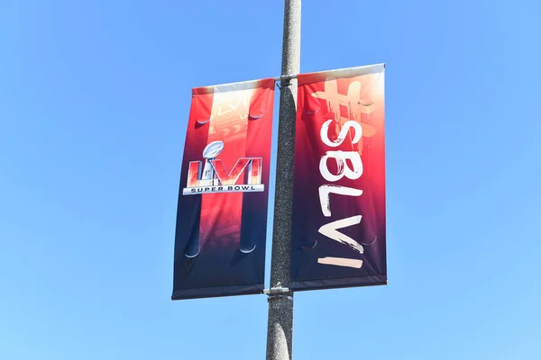 Inglewood California Fev 2022 Banners Anunciando Super Bowl Sofi Stadium — Fotografia de Stock