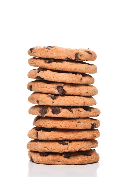 Stapel Choklad Chip Cookies Isolerade Vitt — Stockfoto