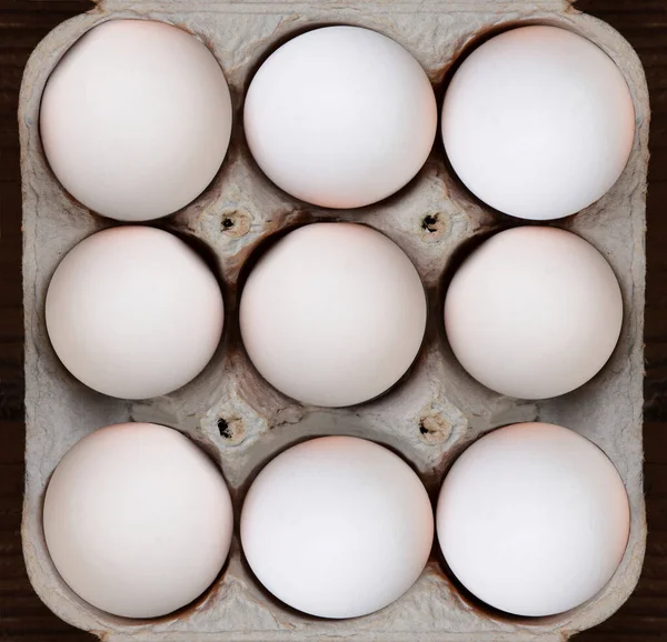 High Angle View Carton White Farm Fresh Eggs Nine Egg — Zdjęcie stockowe