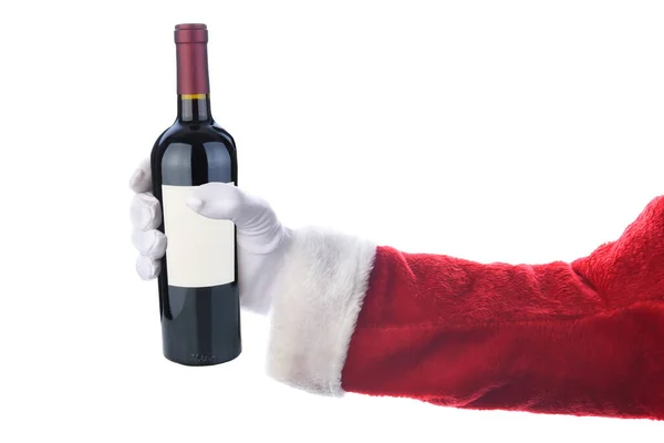 Papai Noel Segurando Uma Garrafa Vinho Tinto Sobre Fundo Branco — Fotografia de Stock