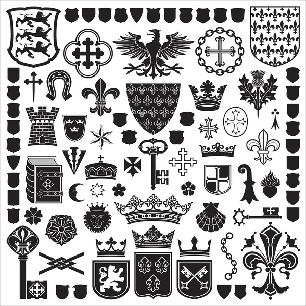 Heraldische symbolen en decoraties — Stockvector