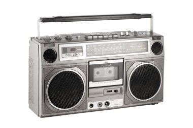 Retro getto blaster izole kırpma yolu ile beyaz üzerinde