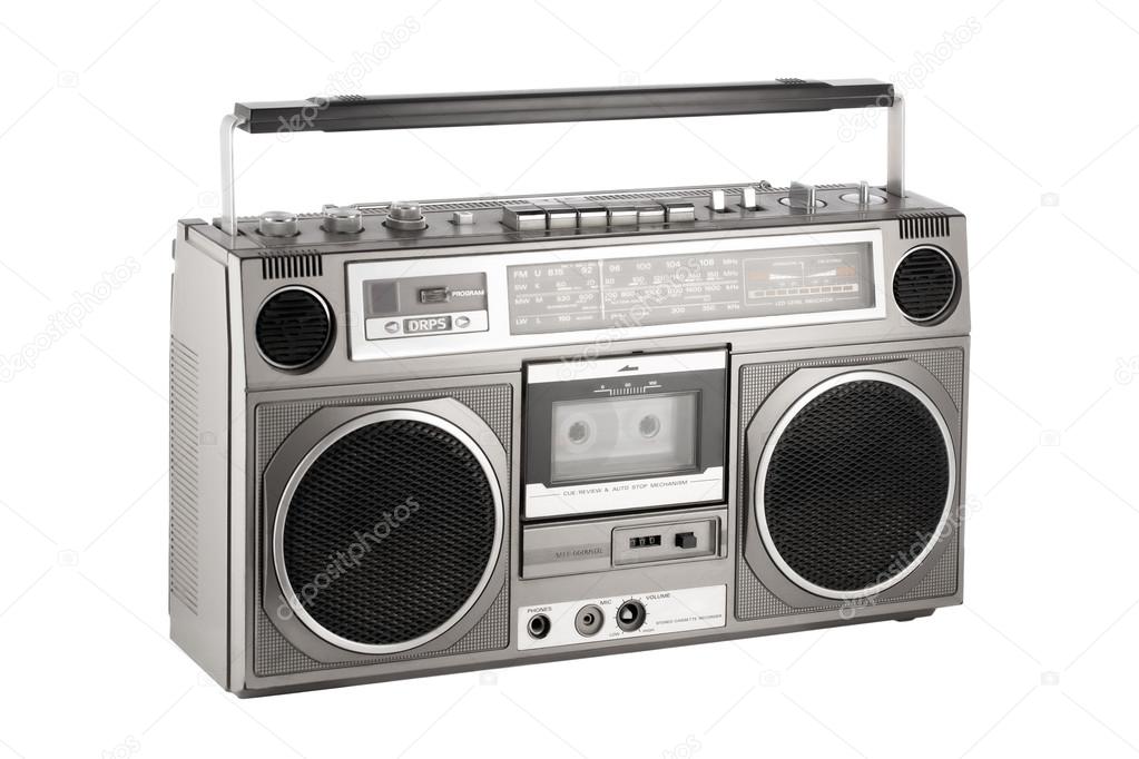 Retro ghetto blaster isolated on white with clipping path