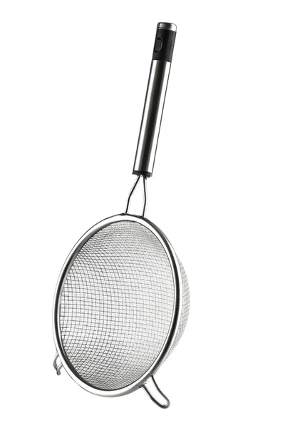 Round metal strainer isolated on white background — Stock Photo, Image