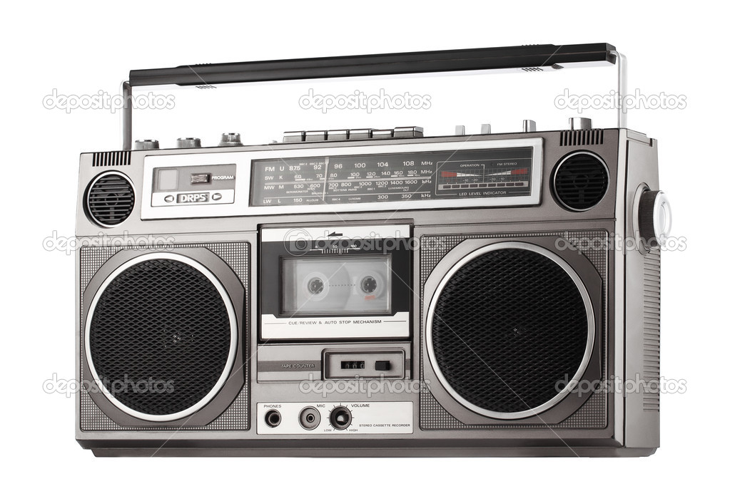 Retro ghetto blaster isolated on white with clipping path