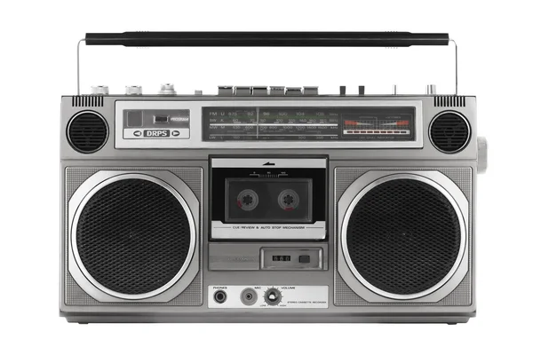 Retro ghetto blaster na białym tle biały ze ścieżką przycinającą — Zdjęcie stockowe