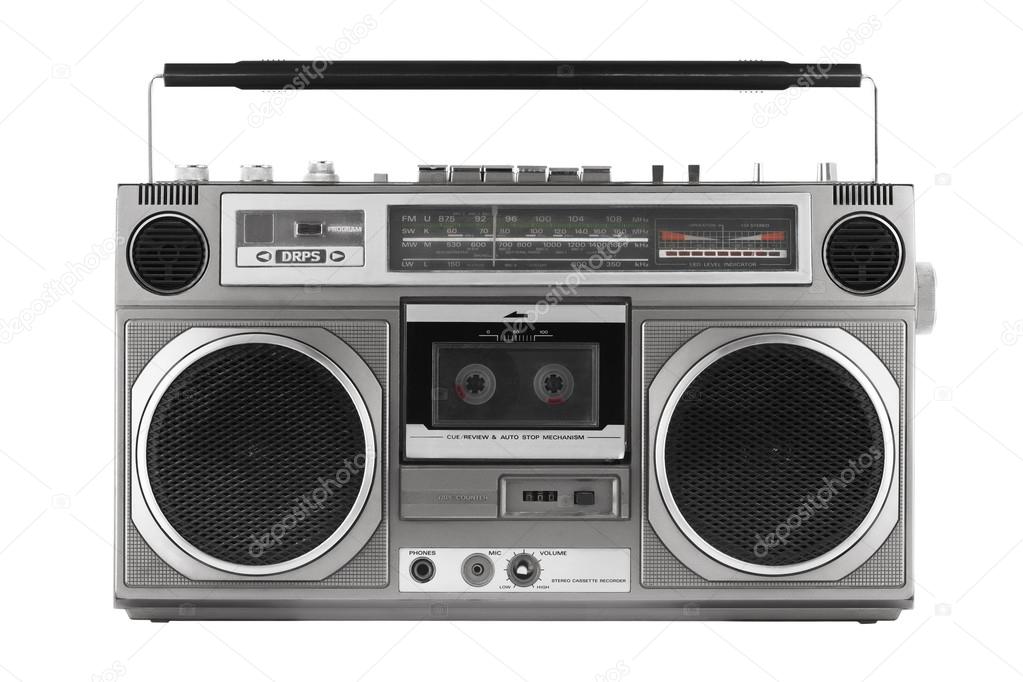 Retro ghetto blaster isolated on white with clipping path