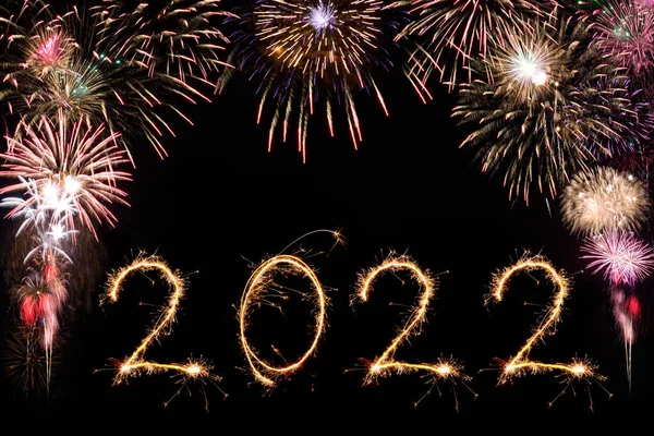 Sparkle Vuurwerk Zwarte Achtergrond Gelukkig Nieuwjaar 2022 Concept — Stockfoto