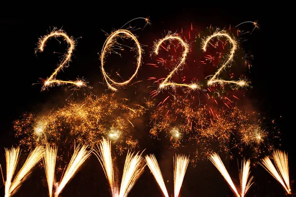 2022 Felice Anno Nuovo Scritto Con Fuochi Artificio Scintillanti Sfondo — Foto Stock