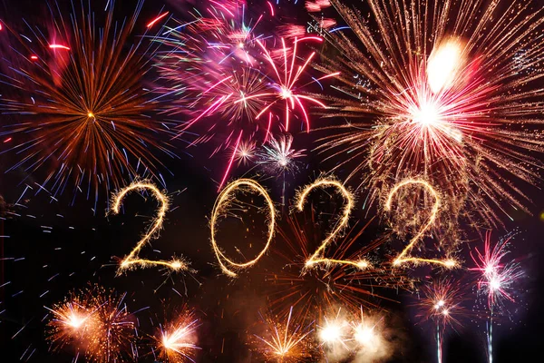 2022 Felice Anno Nuovo Scritto Con Fuochi Artificio Scintillanti Sfondo — Foto Stock