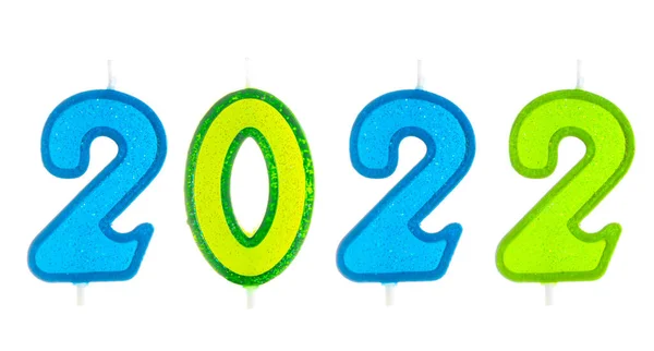 2022 Ευτυχισμένο Νέο Έτος Καύση Κεριά Κόμμα Απομονώνονται Λευκό — Φωτογραφία Αρχείου