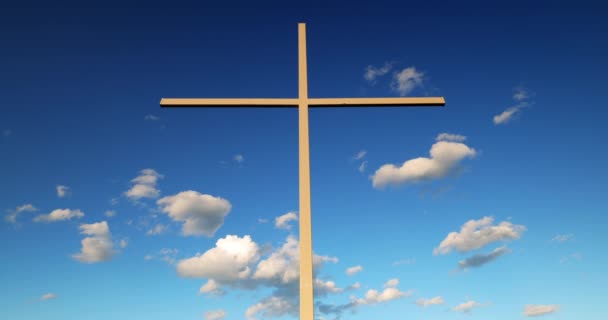 Heiliges Kreuz Gegen Sonne Himmel Und Wolken Zeitraffer Video — Stockvideo