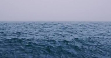 Dalgalı mavi deniz suyunun üzerinde sis