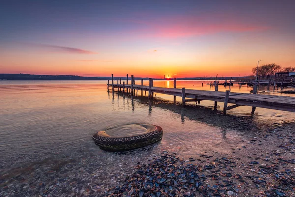 Small Dock Lake Sunset — Stock Photo, Image