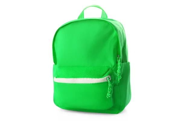 Green School Backpack Isolated White — Stock Photo, Image