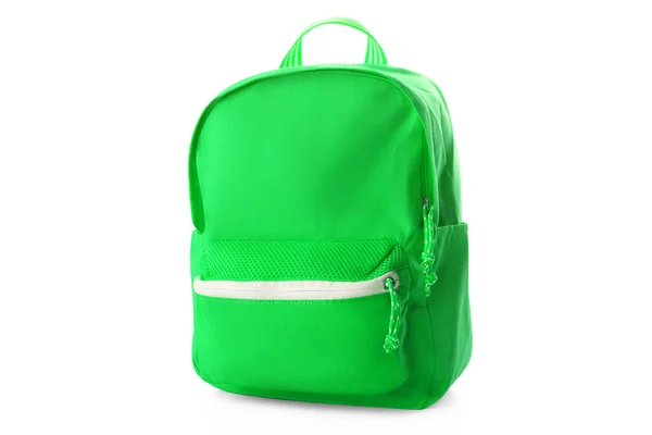 Mochila Escolar Verde Isolada Branco — Fotografia de Stock