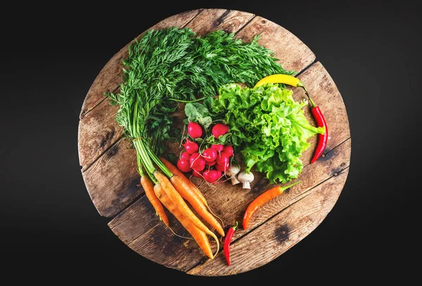Légumes Biologiques Frais Sur Table Bois Aliments Sains Cultivés Ferme — Photo