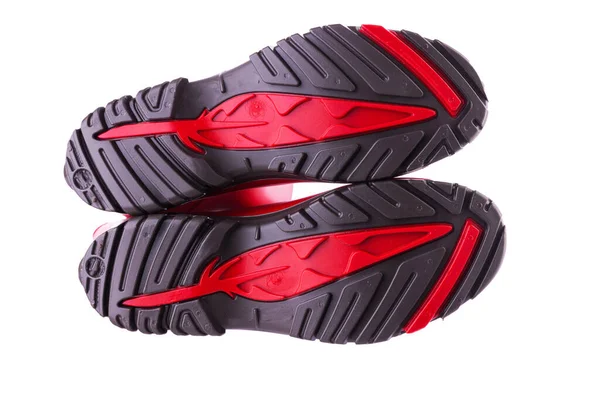 Красные Резиновые Сапоги Белом Фоне Открытая Обувь Походов — стоковое фото