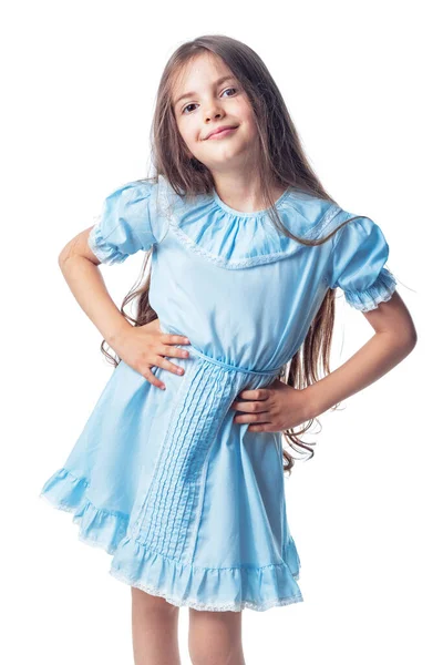 Portrait Little Girl Wear Vintage Doll Dress Beautiful Face Hair — Foto de Stock
