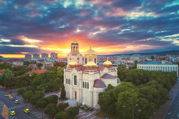 Aerial View Cathedral Assumption Varna Bulgaria Sea Capital — Fotografia de Stock