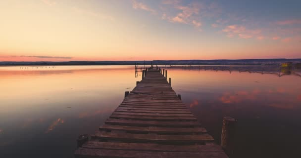 Colorful Sunset Wooden Jetty Ripple Sea Lake Travel Destination Calm — Stock video