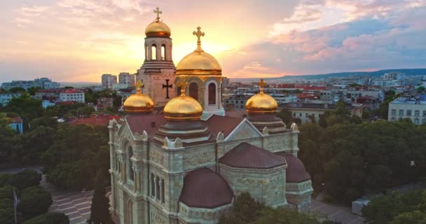 Bulgaria Sea Capital Varna City Cathedral Assumption Aerial View Video — Video Stock
