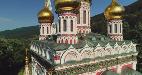 Shipka Memorial Russian Church Town Shipka Bulgaria Aerial Drone View — стокове відео