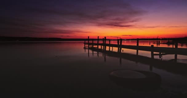 Old Fishing Jetty Wooden Pier Scenic Sunset Sea Lake Relaxation — 비디오