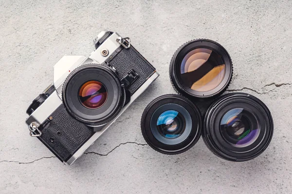 Oude Vintage Camera Lens Film Camera Foto Roll Close Stenen — Stockfoto