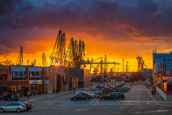 Vista Atardecer Del Puerto Marítimo Varna Parque Atracciones Estilo Vida — Foto de Stock