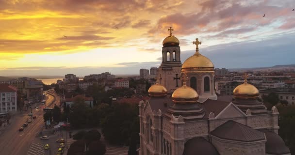 Вид Воздуха Успенский Собор Центр Города Варна Болгария — стоковое видео