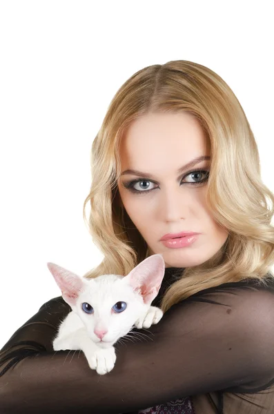Γυναίκα με γάτα ανατολίτικος στενογραφία — Φωτογραφία Αρχείου