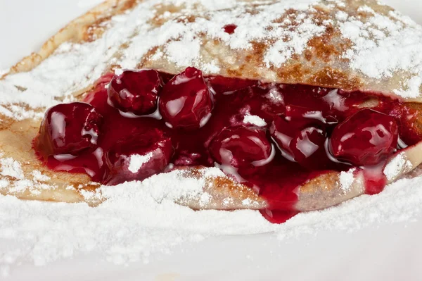 Pancakes with cherries — Stock Photo, Image