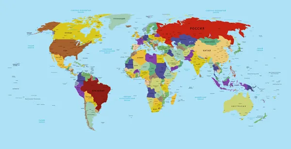 Mapa del mundo en ruso — Vector de stock